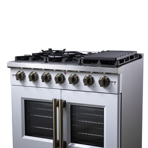 Forno Capriasca 36-Inch Gas Range FFSGS6460-36 – White – Gas Range FFSGS6460 36WHT Right Angle Close Up 2025 08 04