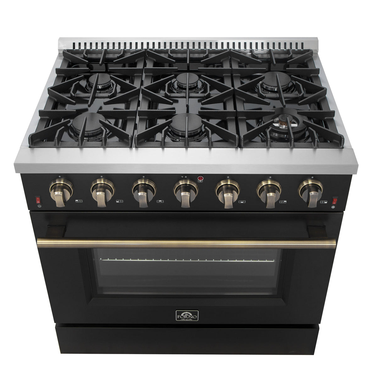 Forno Galiano 36-Inch Gas Range FFSGS6244-36 – Black – Gas Range FFSGS6244 36BLK V1 Front Cooktop 2024 12 12