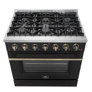 Forno Galiano 36-Inch Gas Range FFSGS6244-36 – Black – Gas Range FFSGS6244 36BLK V1 Front Cooktop 2024 12 12