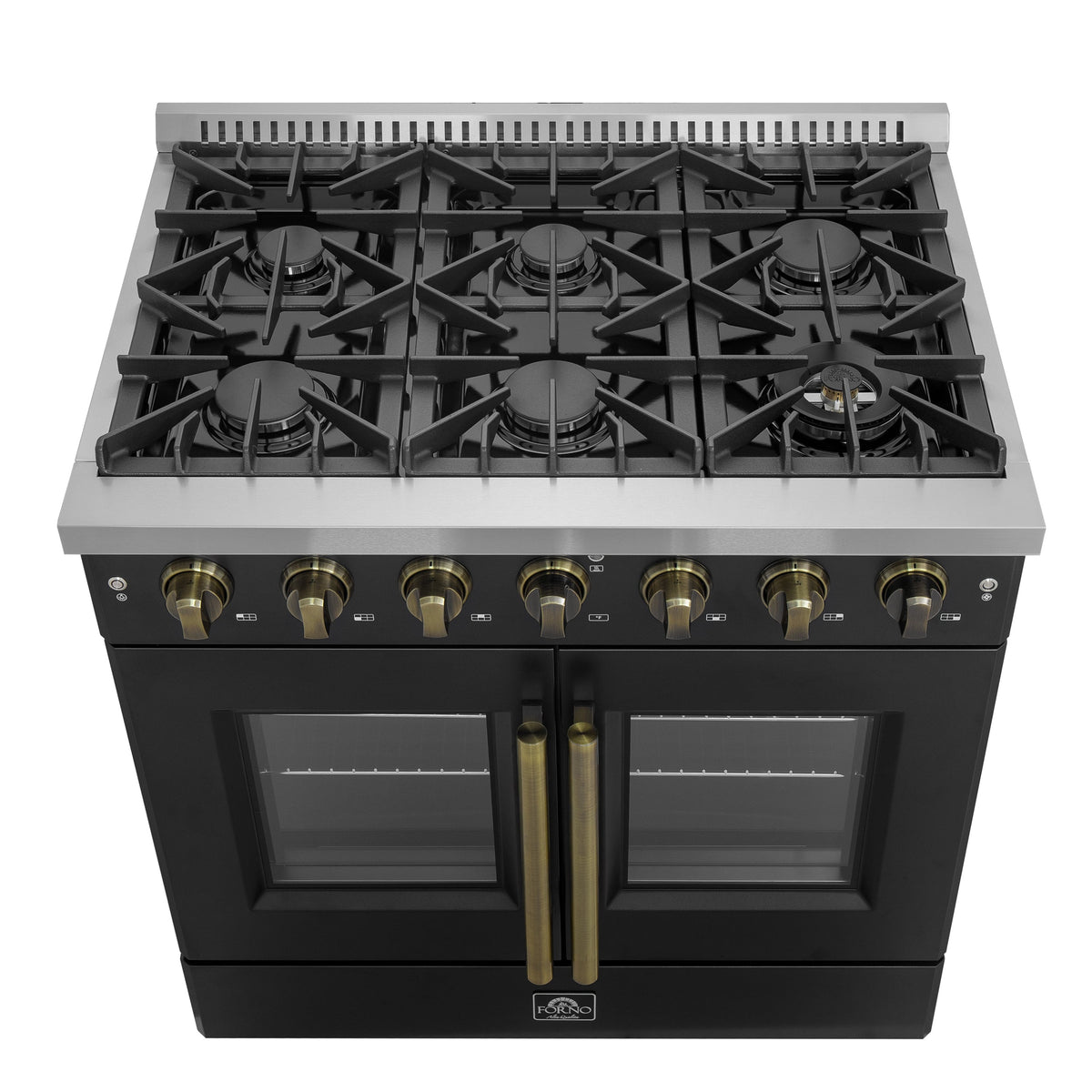 Forno Galiano 36-Inch Gas Range FFSGS6444-36 – Black – Gas Range FFSGS6444 36BLK V1 Front Cooktop 2024 12 02