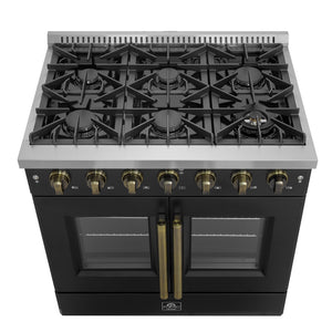 Forno Galiano 36-Inch Gas Range FFSGS6444-36 – Black – Gas Range FFSGS6444 36BLK V1 Front Cooktop 2024 12 02