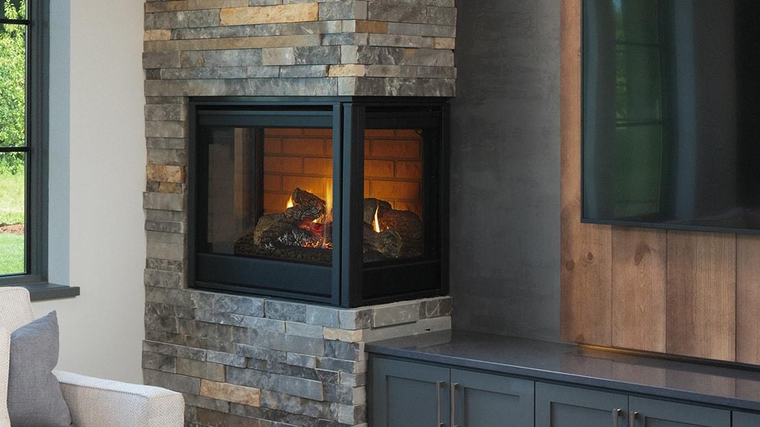 Majestic Corner two-sided direct vent gas fireplace