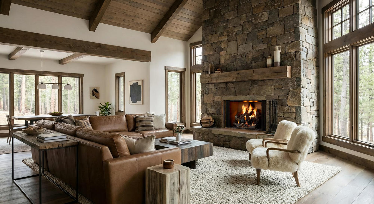 Majestic Biltmore open hearth fireplace with masonry brown traditional brick