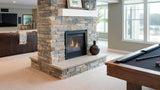 Majestic see-through gas fireplace in a rec room