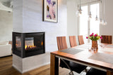 Majestic Pier peninsula gas fireplace with glass media