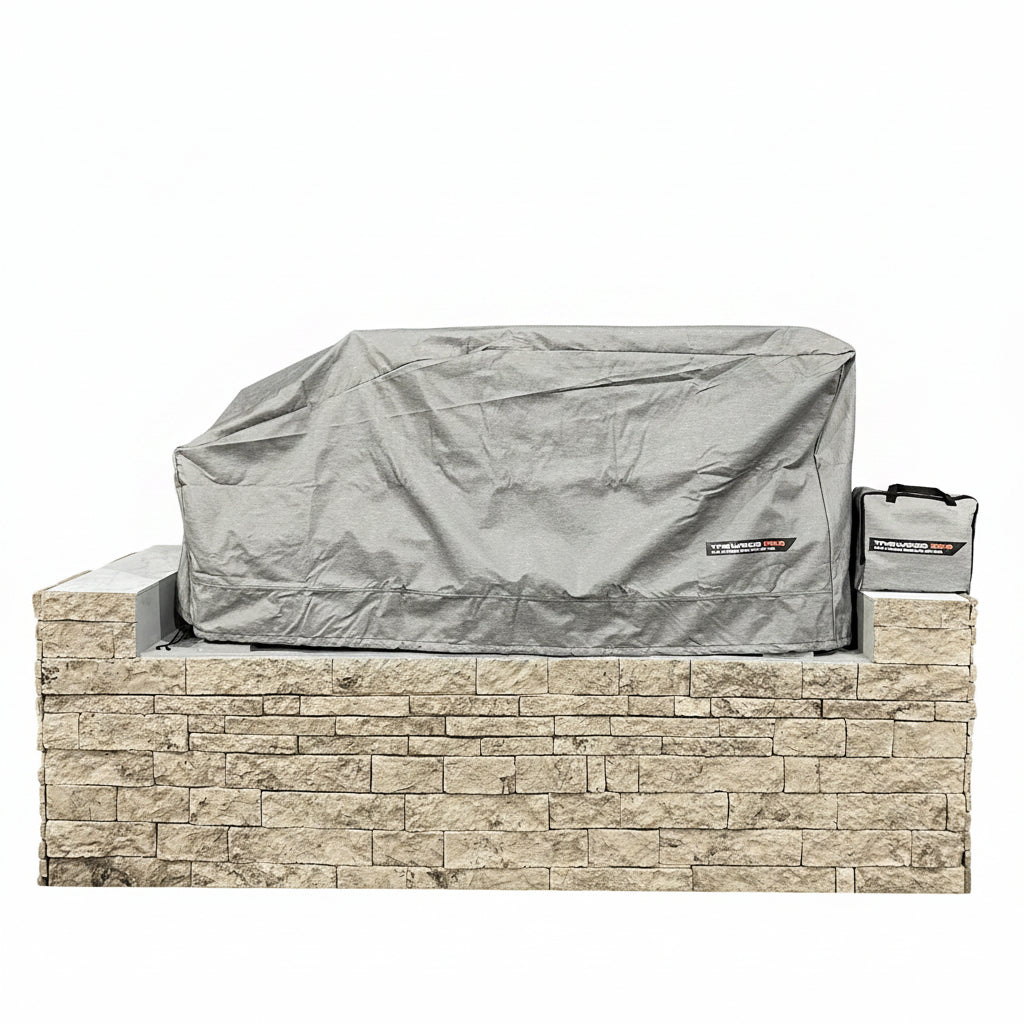 BBQ grill cover on stone base -smokeforges
