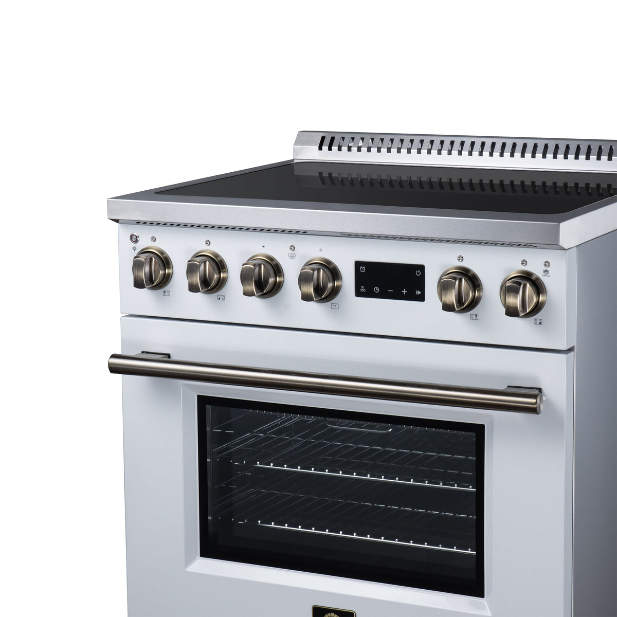 Forno Torino 30-Inch Induction Range FFSIN0936-30 – White – Induction Range FFSIN0936 30WHT Right Angle Close Up 2026 08 12