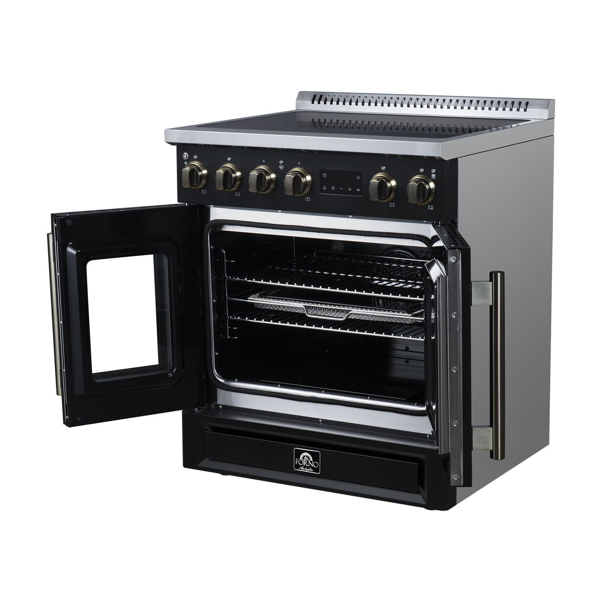 Forno Torino 30-Inch Induction Range FFSIN0950-30 – Black – Induction Range FFSIN0950 30BLK Right Angle Opened 2026 05 27