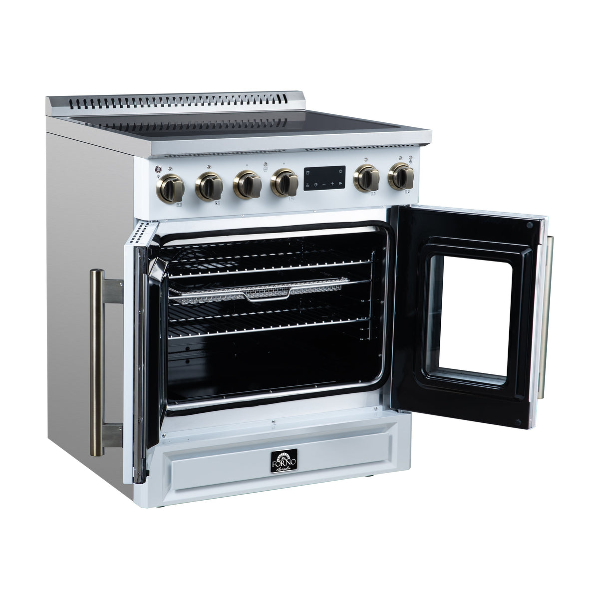 Forno Torino 30-Inch Induction Range FFSIN0950-30 – White – Induction Range FFSIN0950 30WHT Left Angle Opened 2026 05 27