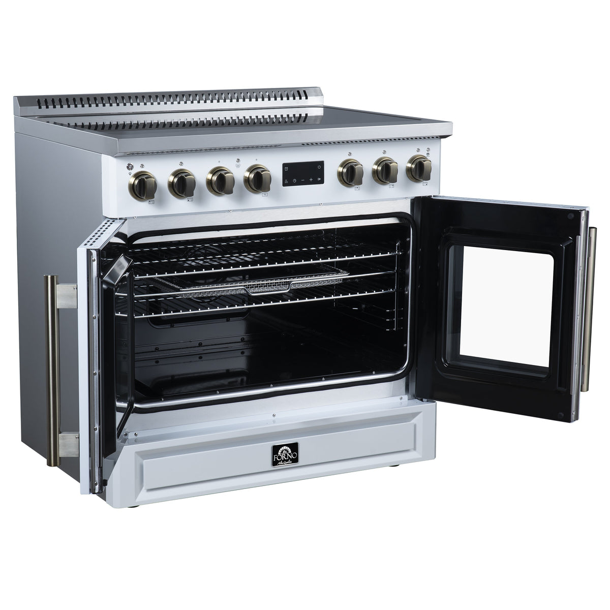 Forno Torino 36-Inch Induction Range FFSIN0950-36 – White – Induction Range FFSIN0950 36WHT Left Angle Opened 2026 05 27