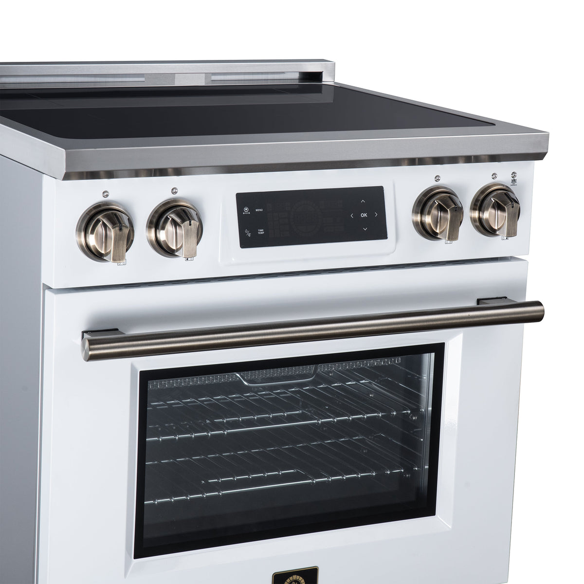 Forno Maximus 30-Inch Induction Range FFSIN0968-30 – White – Induction Range FFSIN0968 30WHT Left Angle Close Up 2026 08 17
