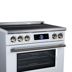 Forno Maximus 36-Inch Induction Range FFSIN0968-36 – White – Induction Range FFSIN0968 36WHT Left Angle Close Up 2026 08 17