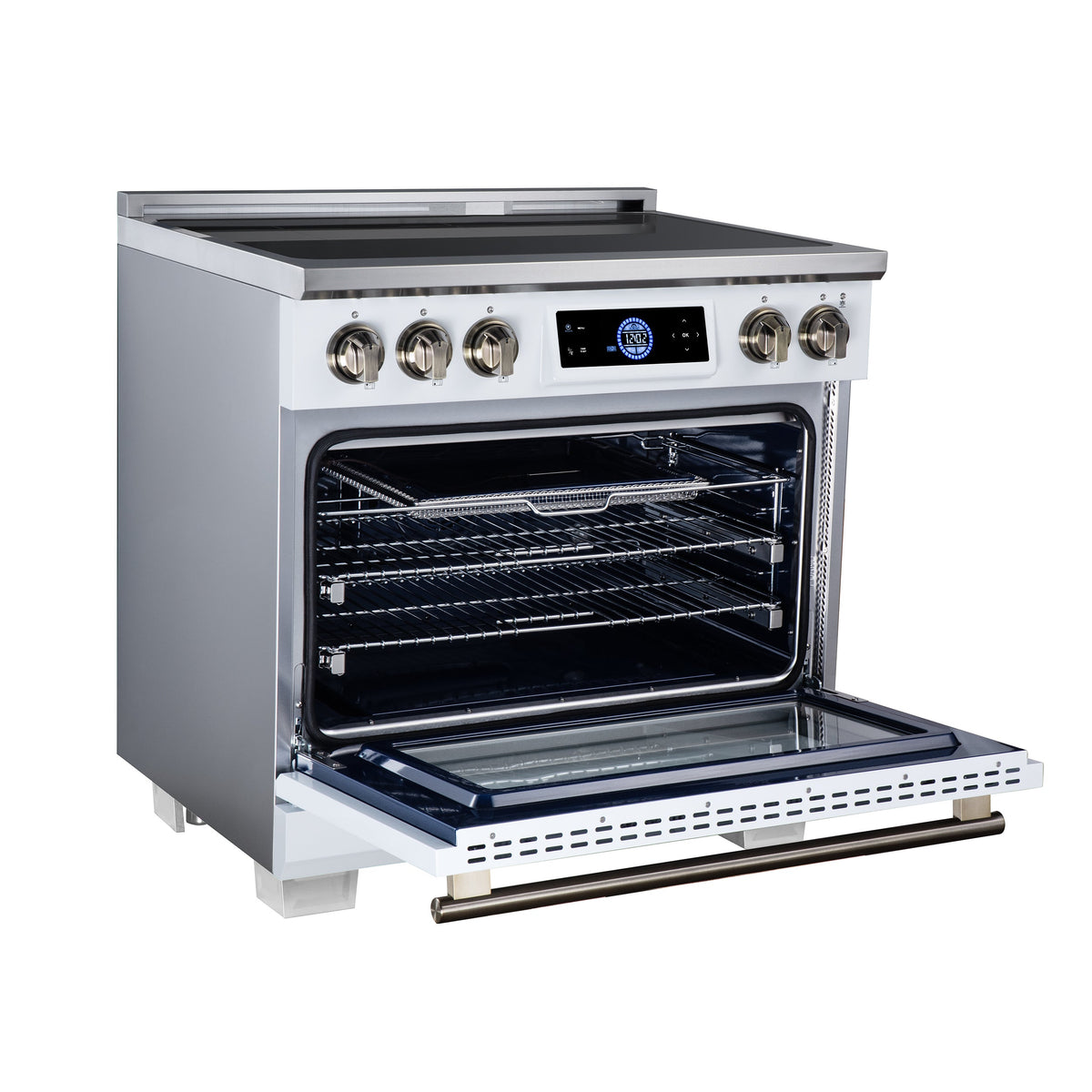 Forno Maximus 36-Inch Induction Range FFSIN0968-36 – White – Induction Range FFSIN0968 36WHT Left Angle Open 2026 08 17