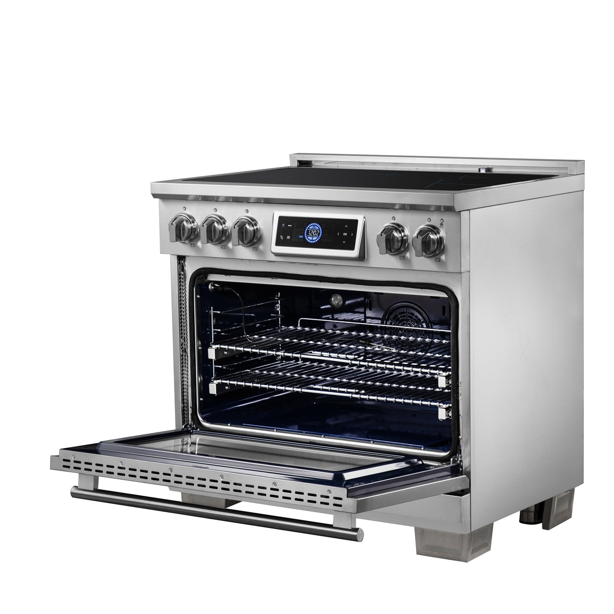 Forno Maximus 36-Inch Induction Range FFSIN0968-36 – Stainless Steel – Induction Range FFSIN0968 36 Right Angle Opened 2025 06 27
