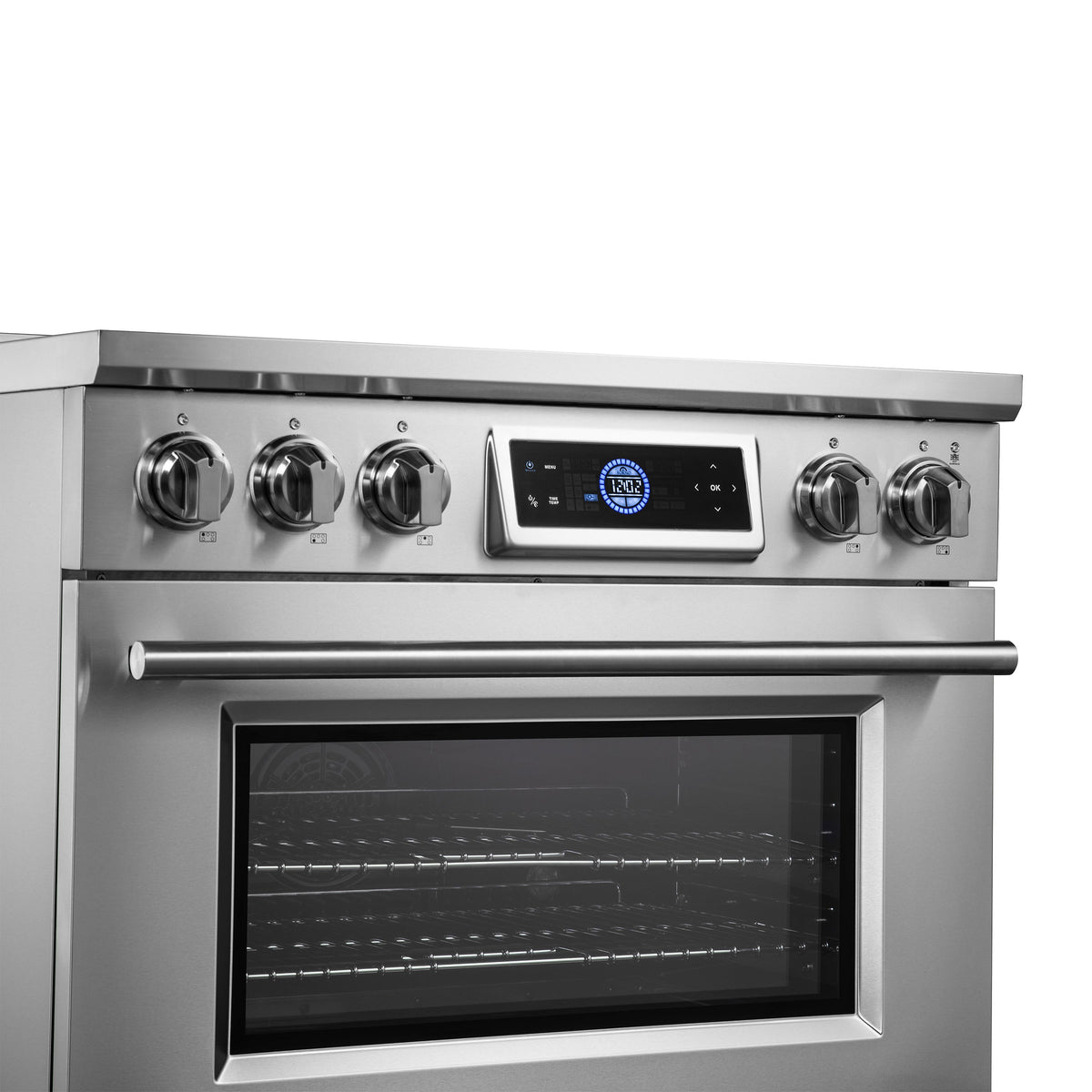 Forno Maximus 36-Inch Induction Range FFSIN0968-36 – Stainless Steel – Induction Range FFSIN0968 36 V1 7 Left Angle Controls Closeip 06 05 2025