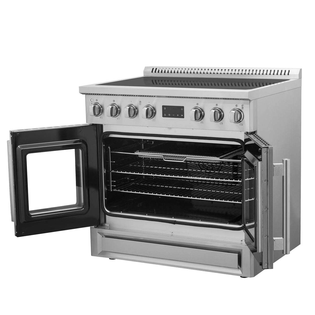 Forno Torino 36-Inch Induction Range FFSIN0950-36 – Stainless Steel – Induction range FFSIN0950 36 Right Angle Opened 2025 06 04