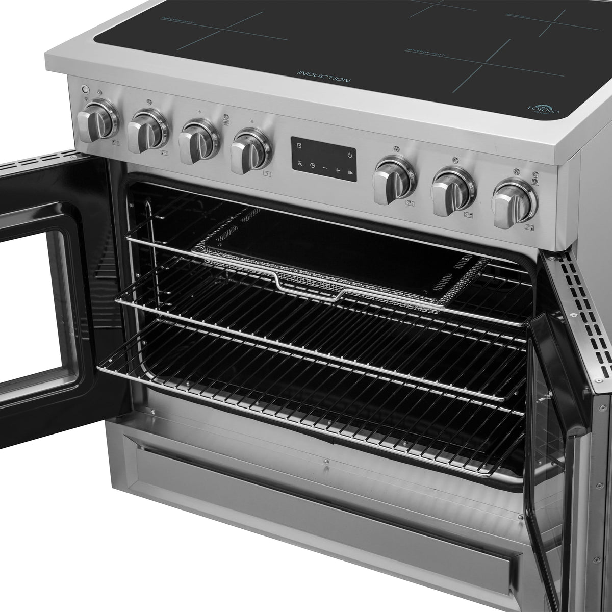 Forno Torino 36-Inch Induction Range FFSIN0950-36 – Stainless Steel – Induction range FFSIN0950 36 Top Right Angle Opened 2025 06 04