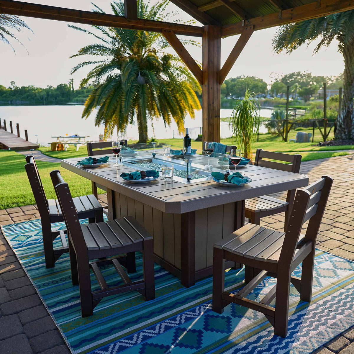 Luxcraft 79-inch Lumin rectangular fire table with coordinating chairs