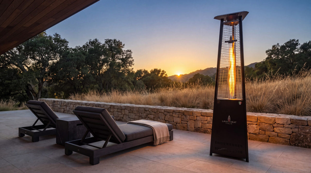 Lava Heat Italia Lava Lite patio heater in Hammered Black - outdoor setting