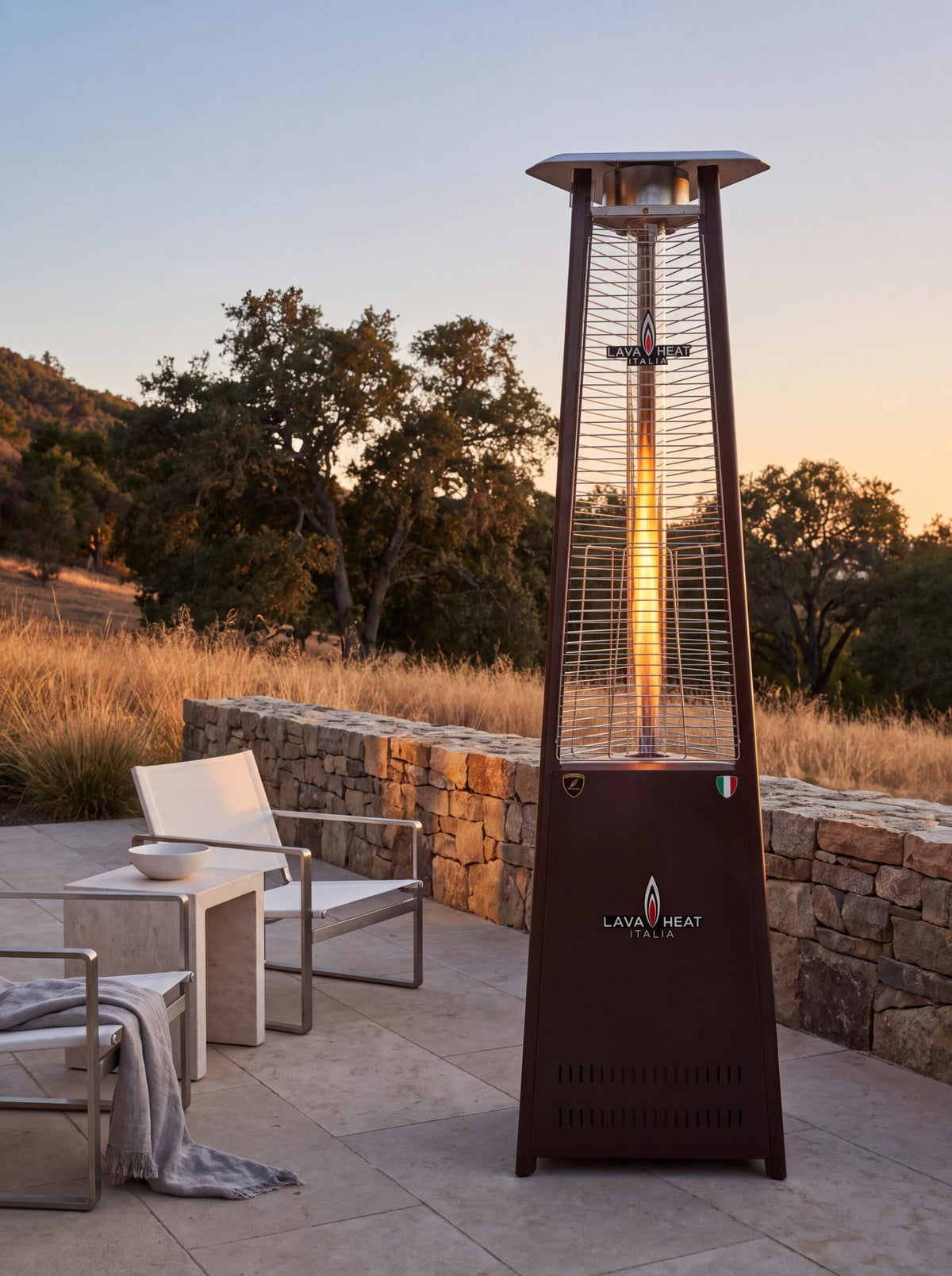 Lava Heat Italia Lava Lite patio heater in Heritage Bronze - outdoor setting
