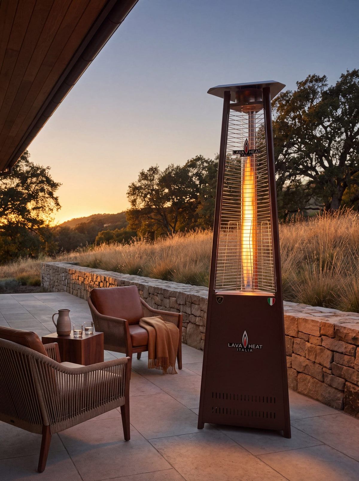Lava Heat Italia Lava Lite patio heater in Heritage Bronze - outdoor setting