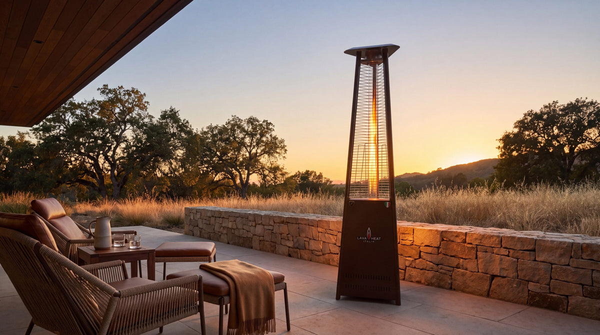 Lava Heat Italia Lava Lite patio heater in Heritage Bronze - outdoor setting