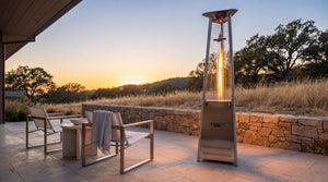 Lava Heat Italia Lava Lite patio heater in Stainless Steel - outdoor setting