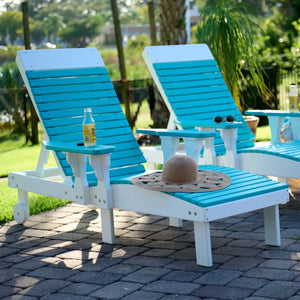 Luxcraft Blue Lounge Chairs in an outdoor seating area