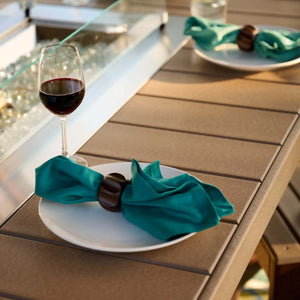 Luxcraft Lumin fire table tabletop detail with place settings