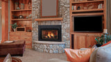 Majestic Trilliant 30 gas insert with Mission front in a fieldstone wall