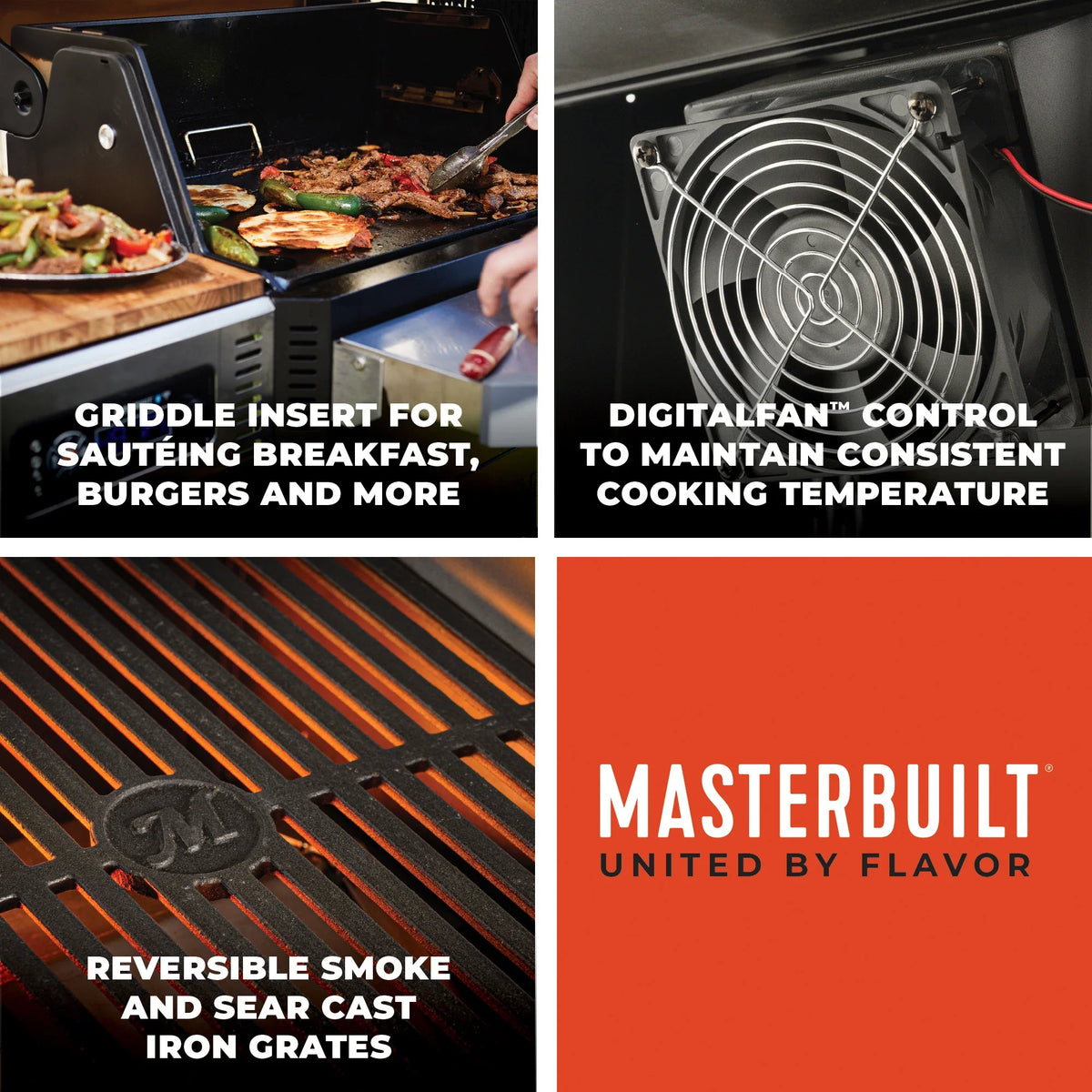 Gravity Series 800 features including flat-top griddle and DigitalFan control