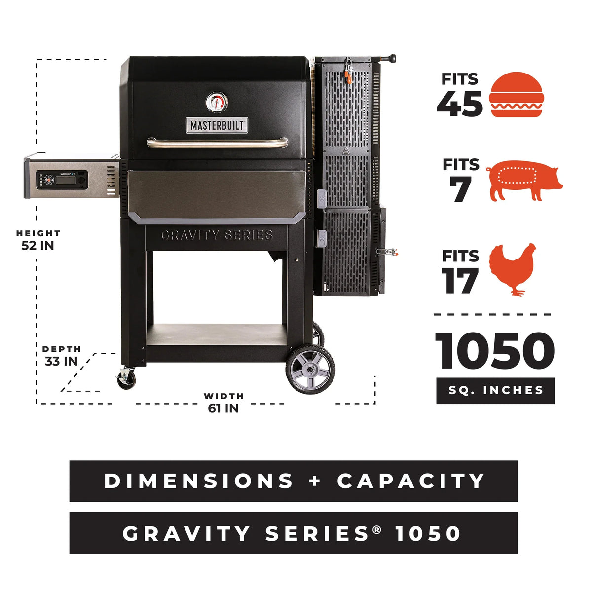 Masterbuilt Gravity Series 1050 Digital Charcoal Grill & Smoker dimensions