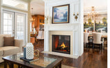 Majestic Marquis II see-through gas fireplace with tavern brown brick interior and black front