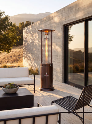 Lava Heat Italia Opus patio heater in Heritage Bronze - outdoor setting