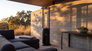 Lava Heat Italia Opus Lite patio heater in Hammered Black - outdoor setting