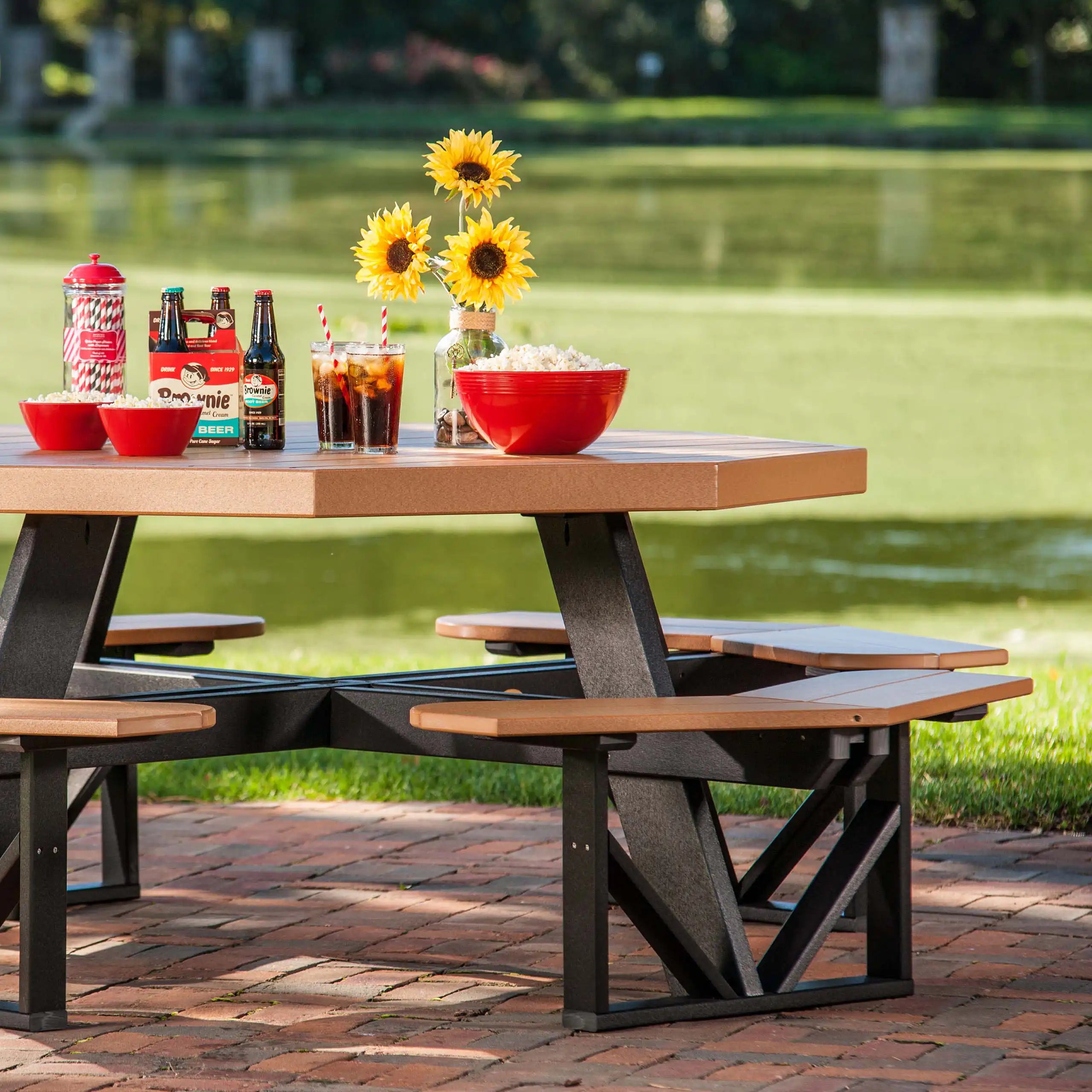 Luxcraft Octagon picnic table set for an outdoor meal