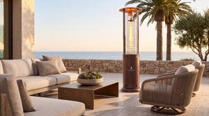 Lava Heat Italia Opus Lite patio heater in Heritage Bronze - outdoor setting