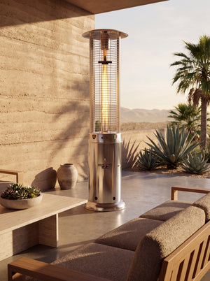 Lava Heat Italia Opus Lite patio heater in Stainless Steel - outdoor setting