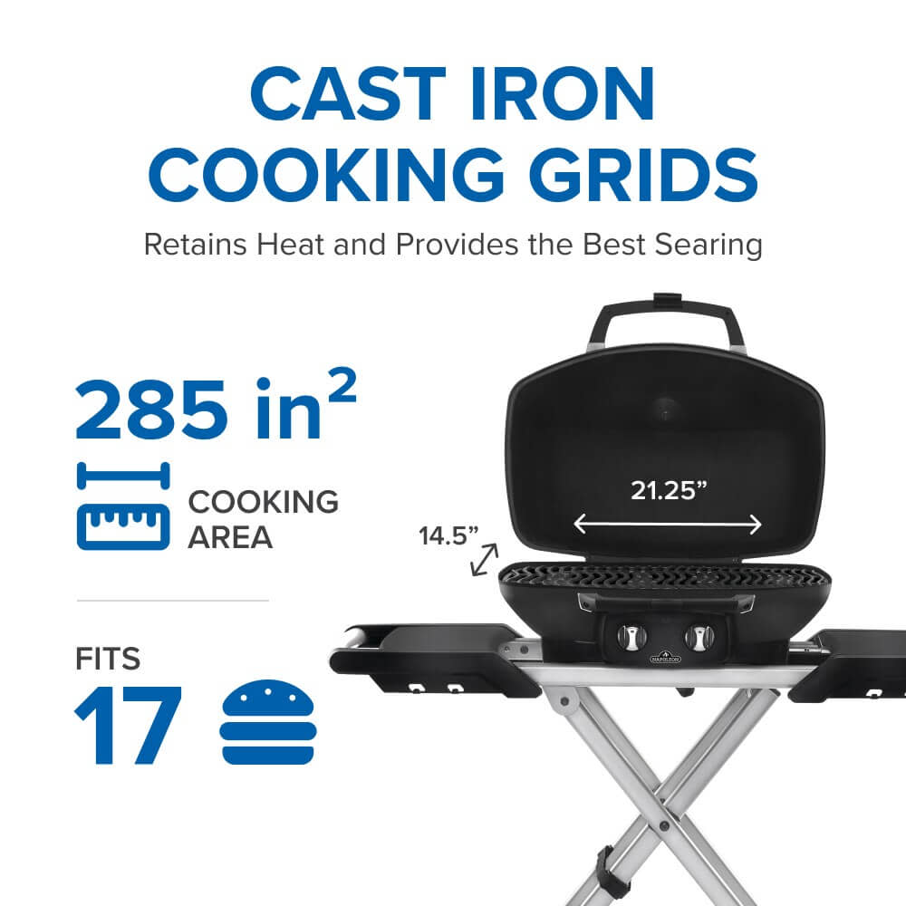 Napoleon TravelQ PRO285X Propane Grill with Scissor Cart - Napoleon portable outdoor grill product and lifestyle image