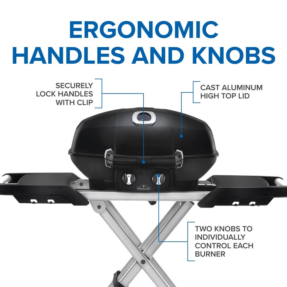 Napoleon TravelQ PRO285X Propane Grill with Scissor Cart - Napoleon portable outdoor grill product and lifestyle image