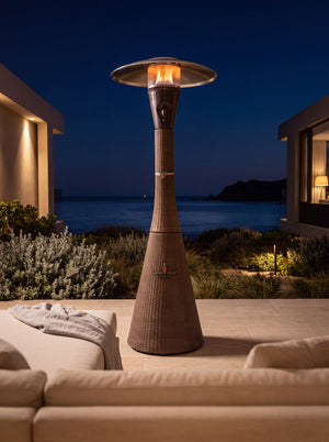 Lava Heat Italia Palermo patio heater in Walnut Rattan - outdoor setting