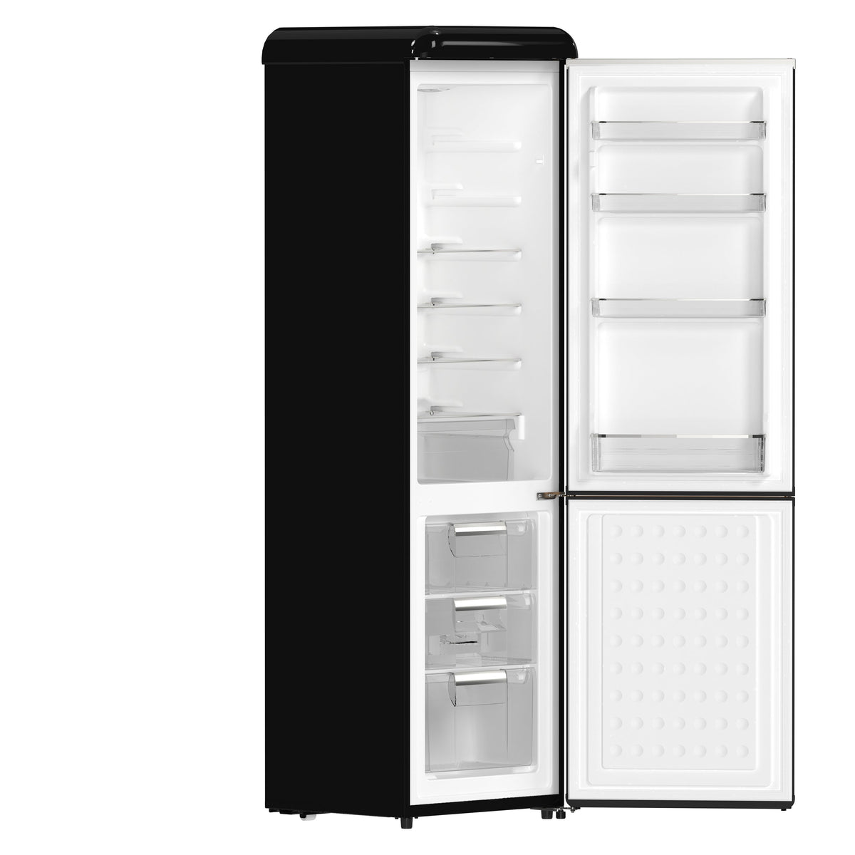 Forno Storico 22-Inch Bottom Freezer Refrigerator FFFFD1745-22 – Black – Refrigerator FFFFD1745 22 BLK Angle Open