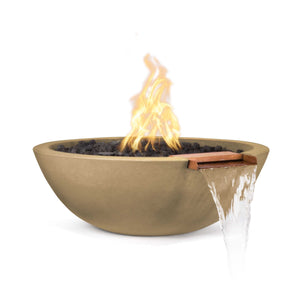 The Outdoor Plus Sedona Fire Water Bowl in GFRC concrete for outdoor patios