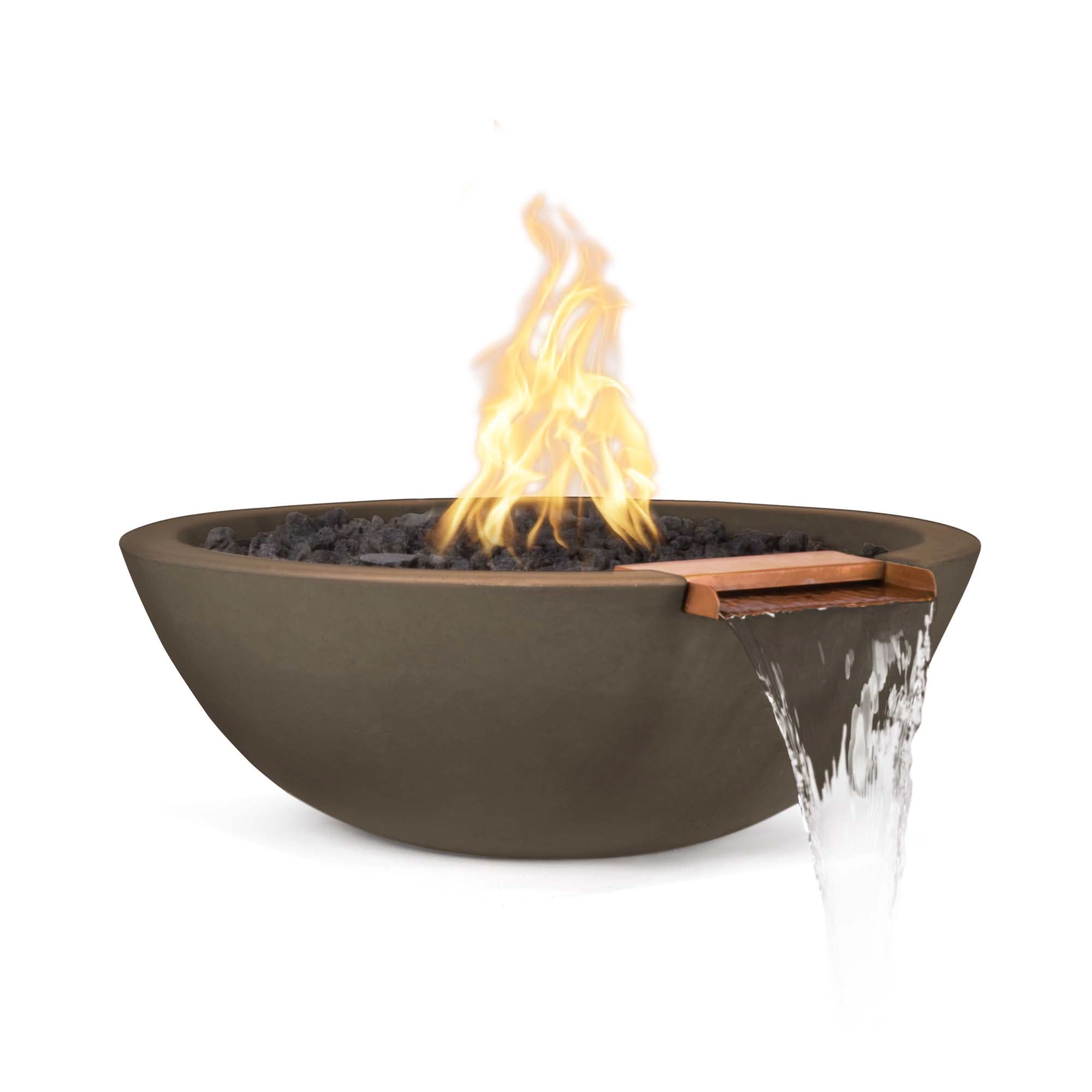 The Outdoor Plus Sedona Fire Water Bowl in GFRC concrete for outdoor patios