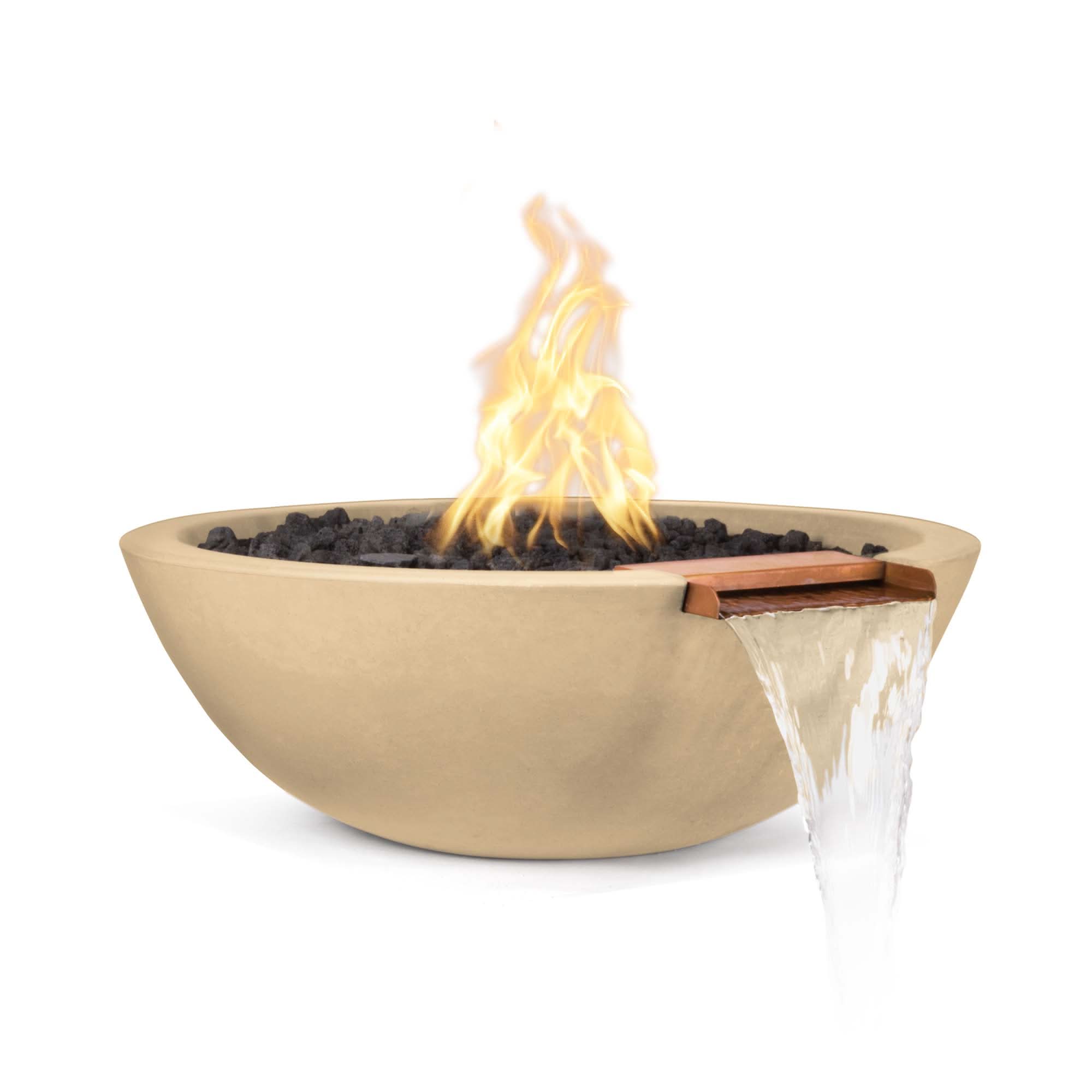 The Outdoor Plus Sedona Fire Water Bowl in GFRC concrete for outdoor patios