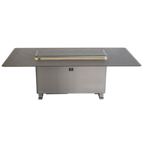 Forno Sandstone Smart Dining & Bar Table FDTFR7044-86 – Black – Smart Lift Tables FDTFR7044 86BLK Front Top Lights On 2026 03 03