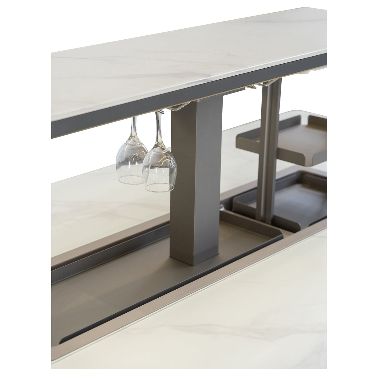 Forno Sandstone Smart Dining & Bar Table FDTFR7044-86 – White – Smart Lift Tables FDTFR7044 86WHT Top Opened Close Up 2026 03 02