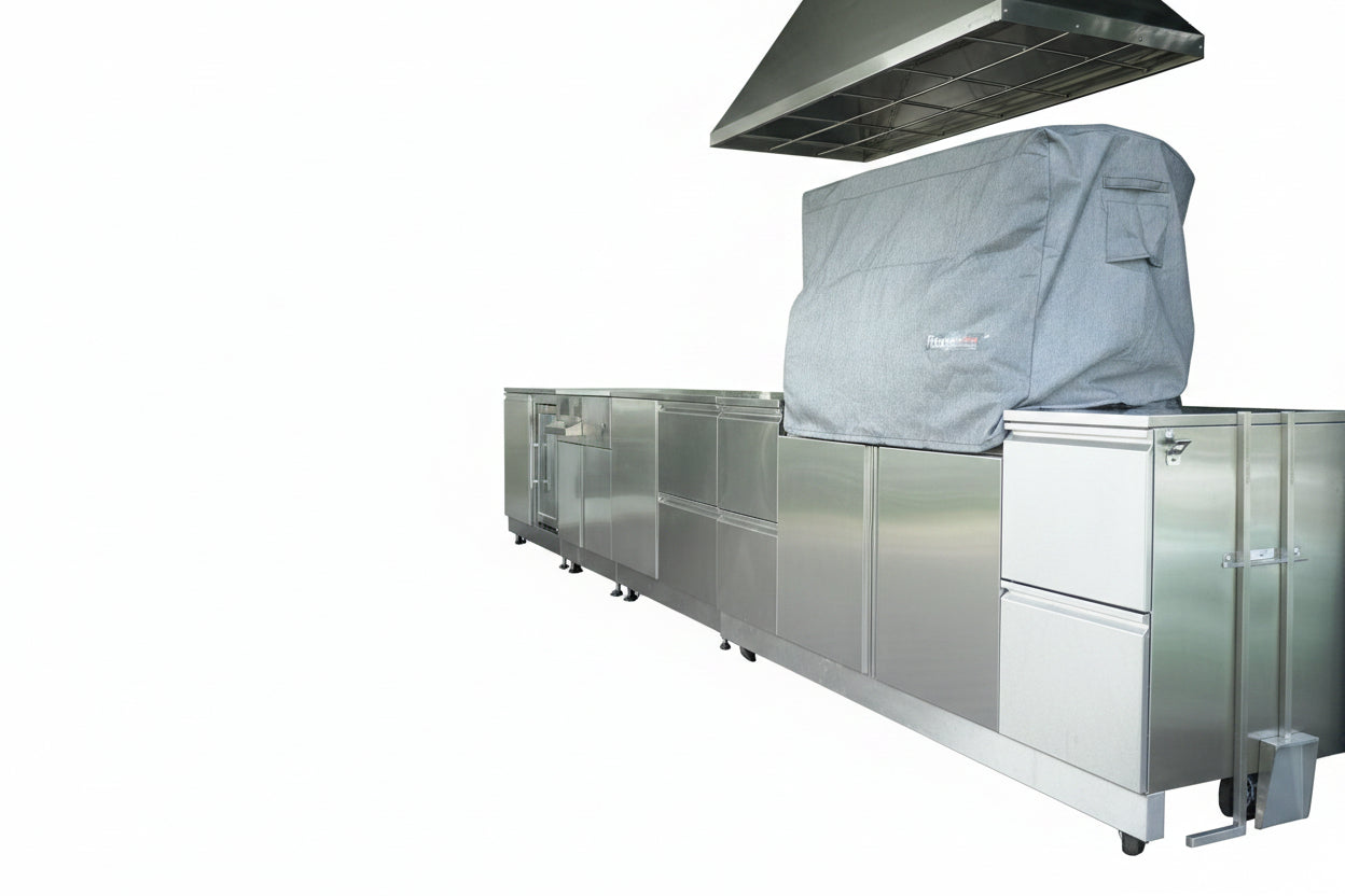 An outdoor kitchen with a grill -smokeforges