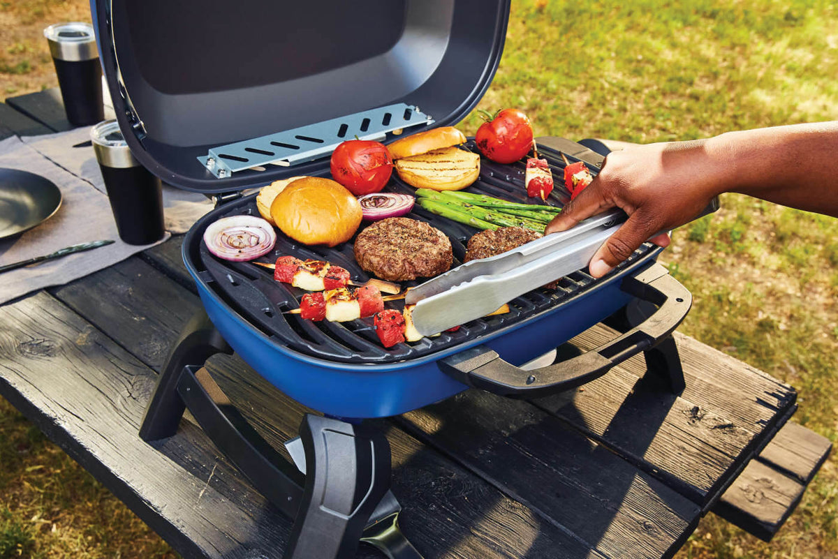 Napoleon TravelQ 240 Portable Propane Grill - Blue - Napoleon portable outdoor grill product and lifestyle image
