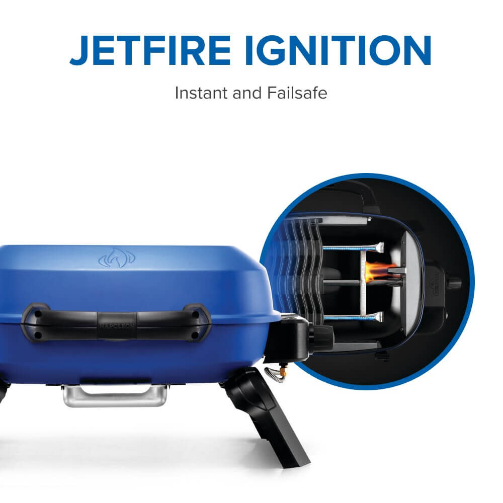 Napoleon TravelQ 240 Portable Propane Grill - Blue - Napoleon portable outdoor grill product and lifestyle image